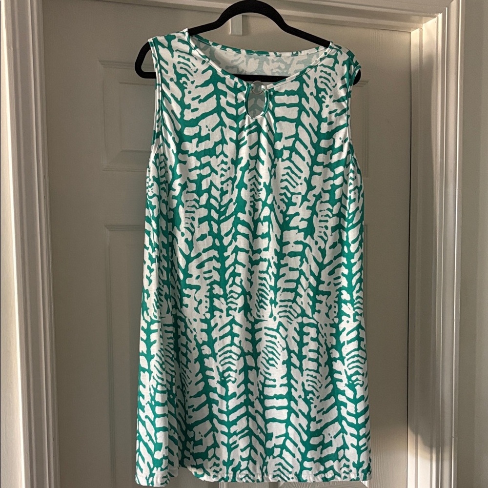 Green and White Sleeveless Dress
